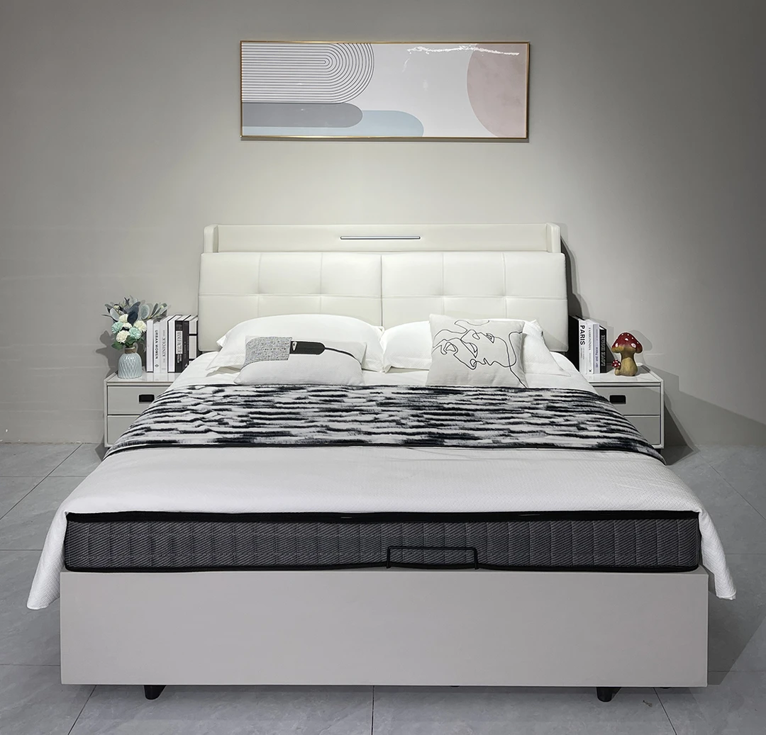 A008# 现代简约主卧多功能床头储物床卧室收纳软包床