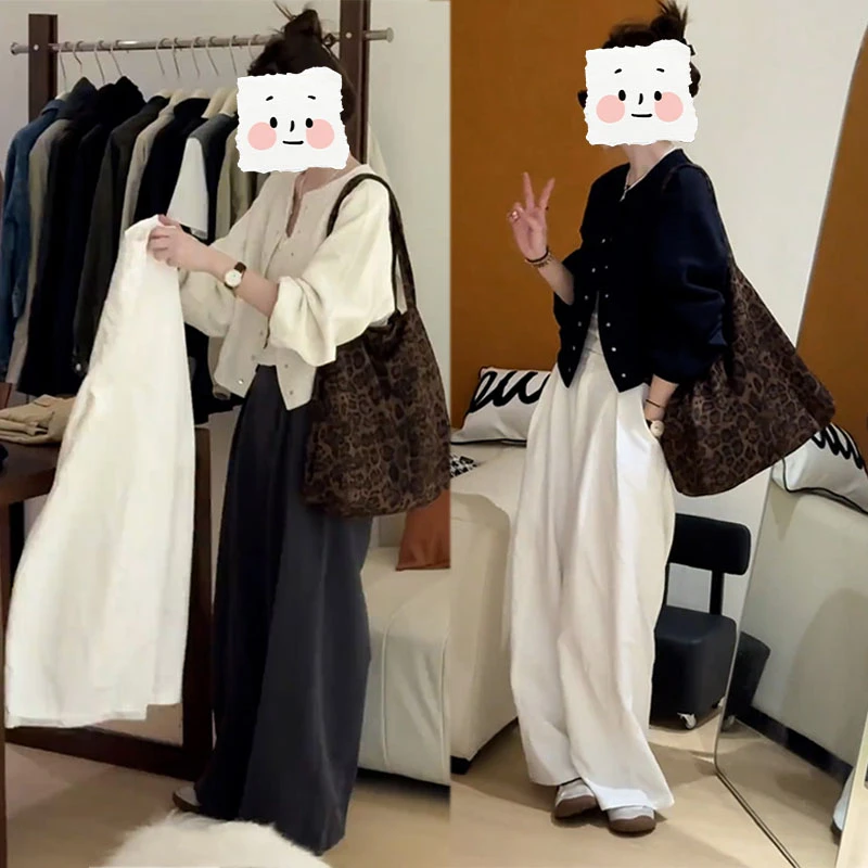 早秋小个子韩系穿搭慵懒风百搭气质减龄短款外套内搭阔腿裤三件套