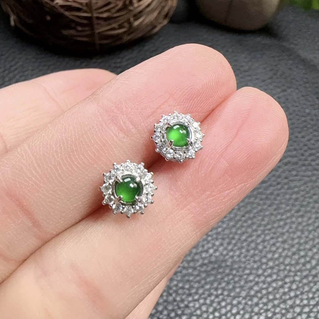 银S925翡翠耳钉女款百搭