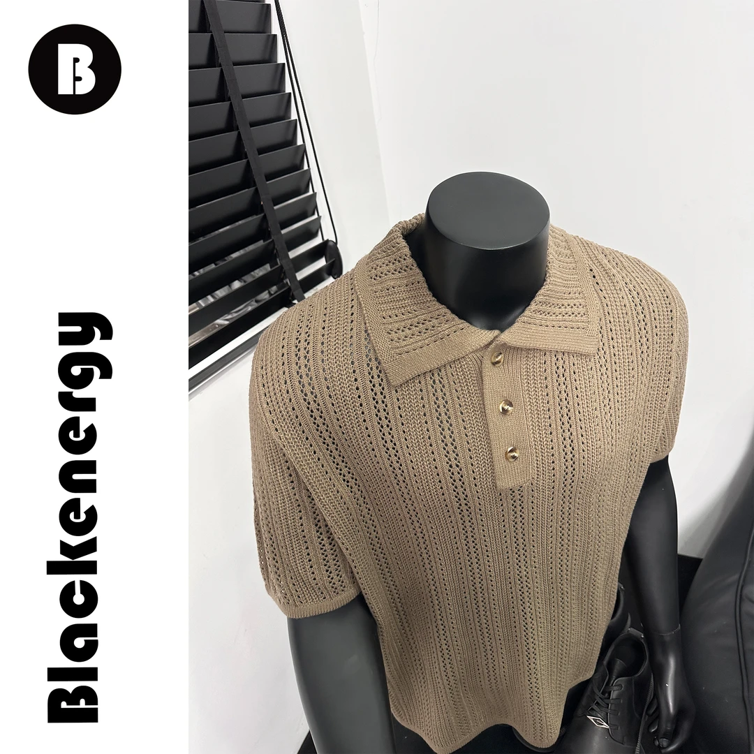 POLO领T恤男士夏季美式设计感重磅极简风轻熟镂空针织短袖潮流