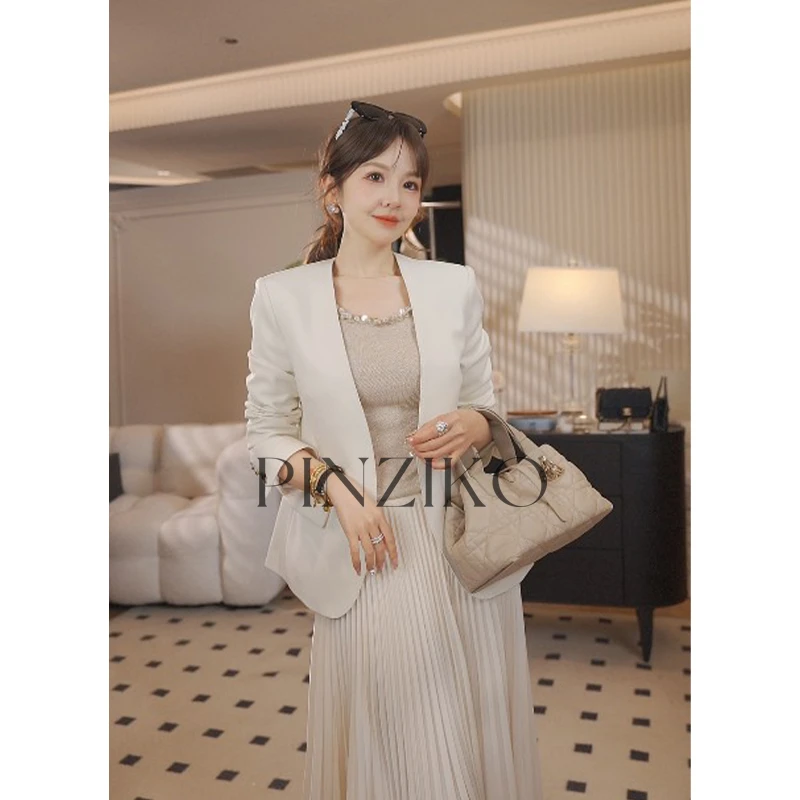 【PINZIKO】主理人~春季韩版修身设计感西装外套时尚白色西服TJF056