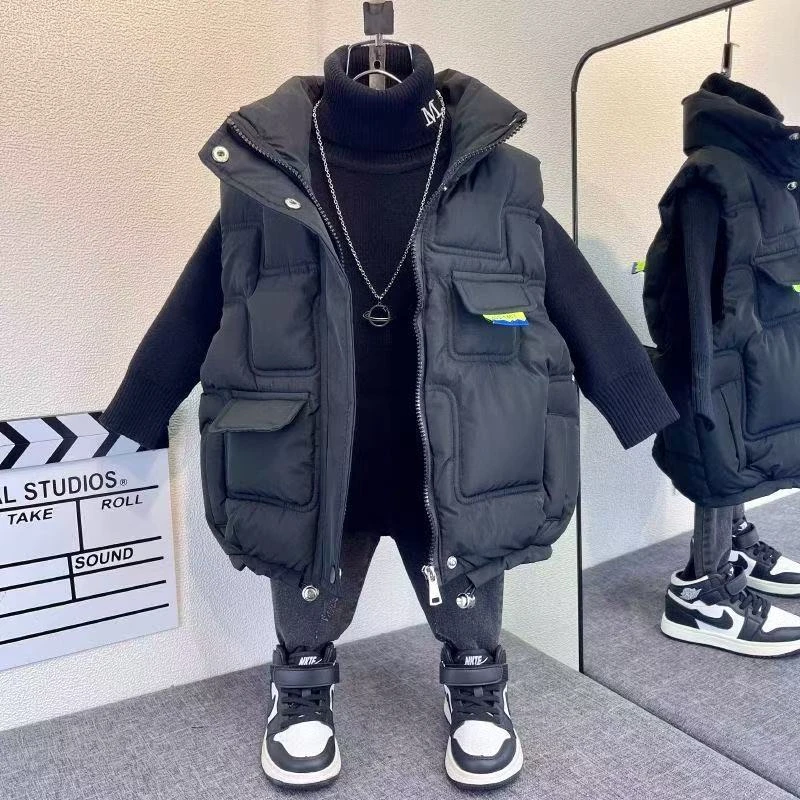 儿童马甲秋冬季女中大童棉马夹洋气男童加厚外穿背心宝宝冬装坎肩