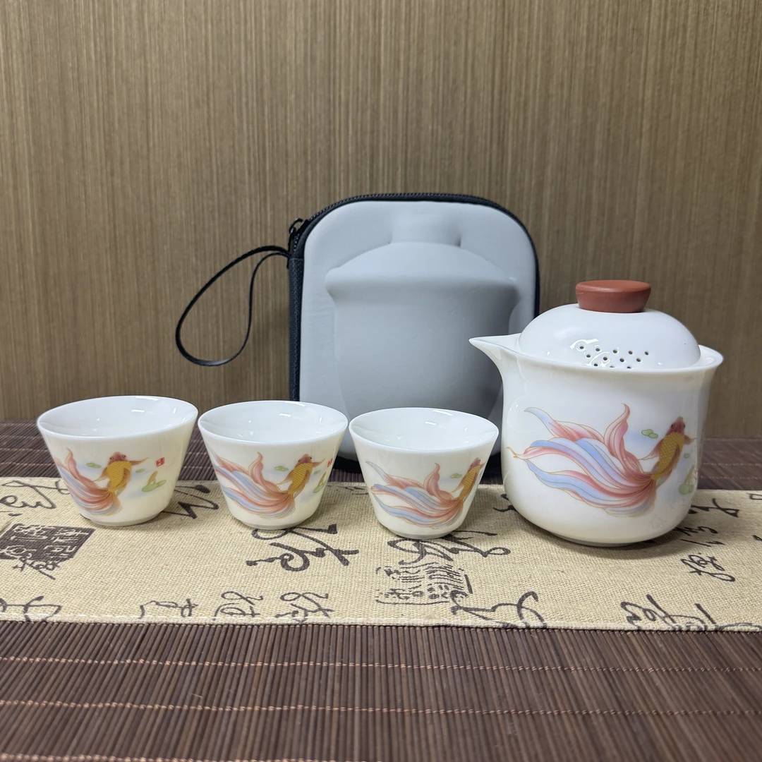 AA159羊脂玉年年有鱼一壶三杯D