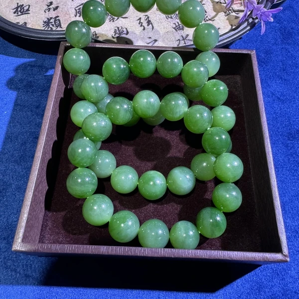 天然和田玉(碧玉)手链-多样性发一珠径13-14mm-HTY339