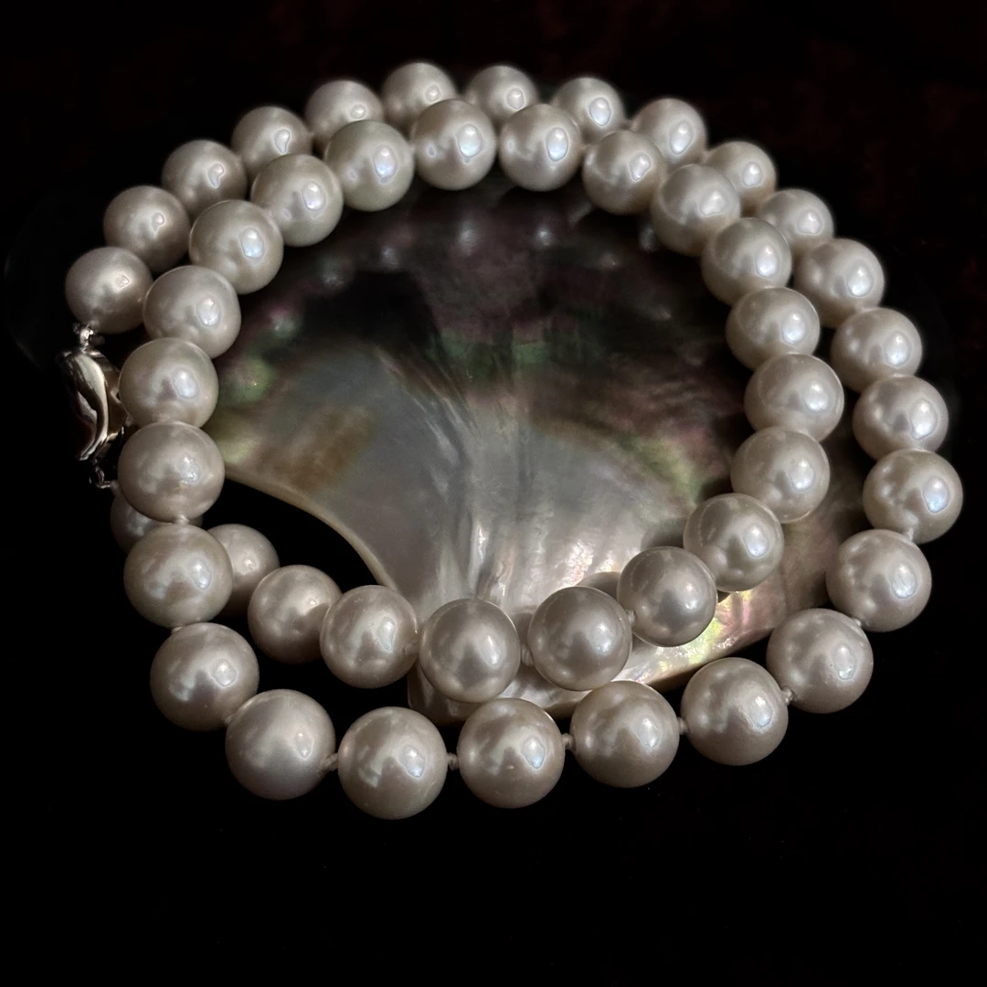 【班长甄选】9-10mm正圆 强光 微微瑕天然无核淡水珍珠项链女款