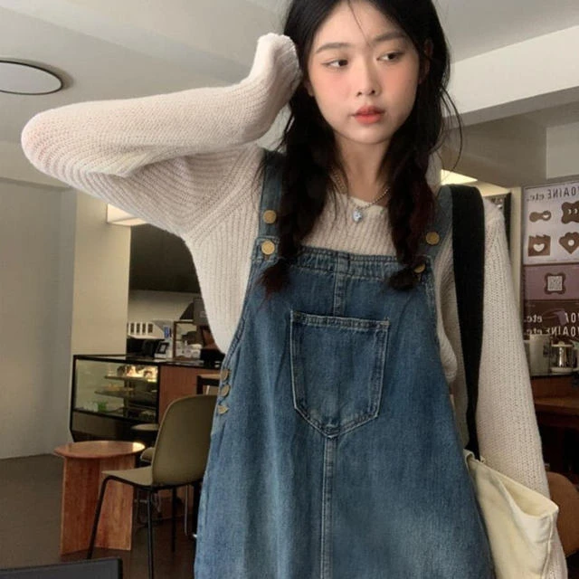 怀旧覆古抱婴袋牛仔洋装女2025夏季新款小个子宽松显瘦中长版裙子