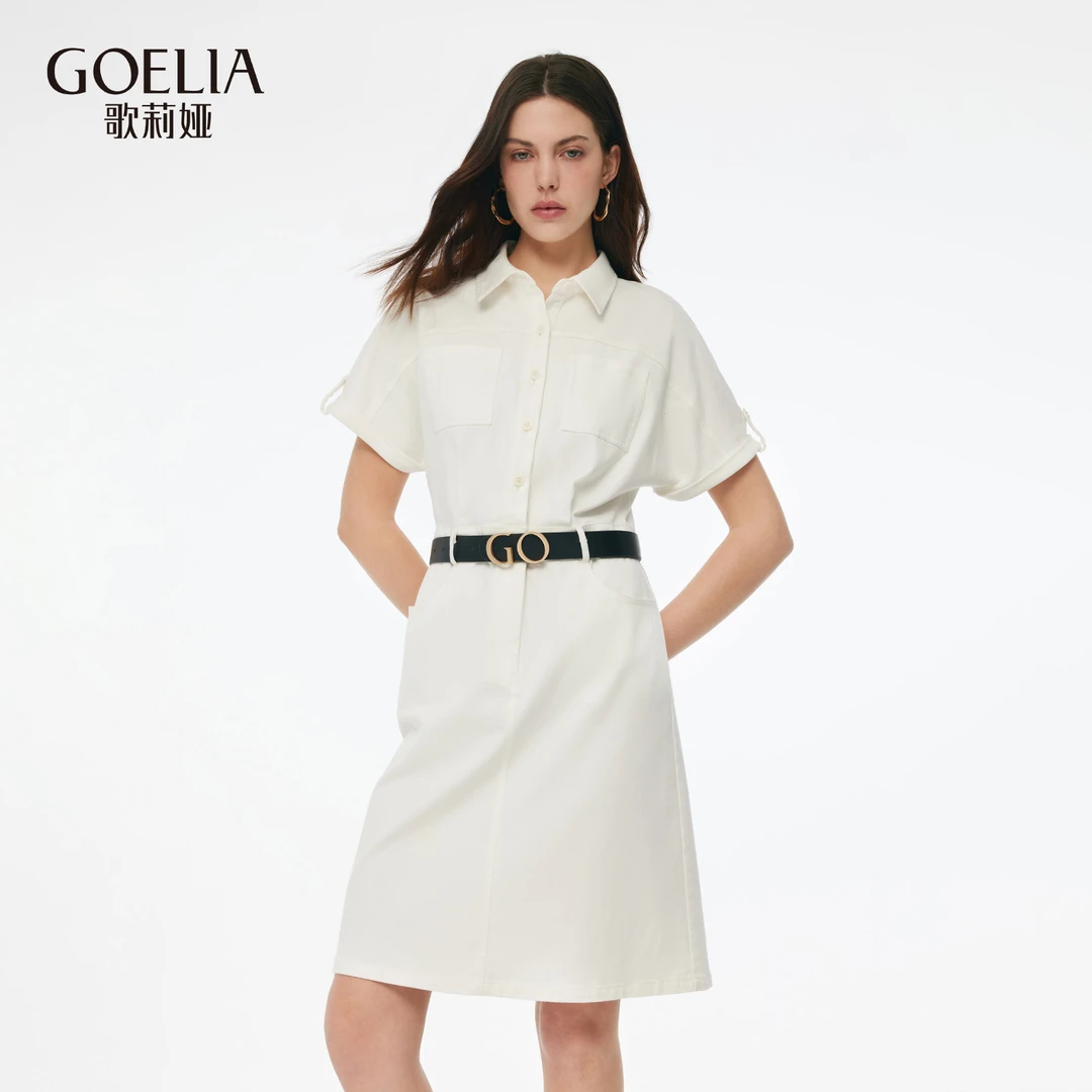 歌莉娅翻领工装牛仔连衣裙1E3L4K2C0