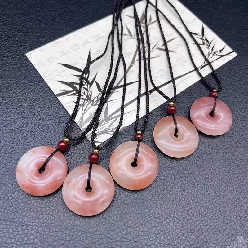 天然新疆金丝玉桃花酿平安扣吊坠粉色桃花酿挂件天然新中式冰透