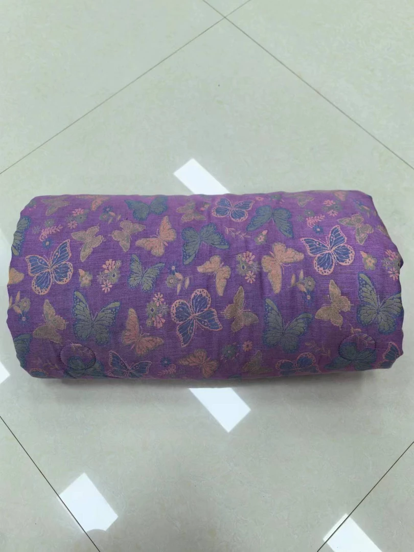 双人浅紫色蝴蝶双层纱布夏凉被2.0x2.3