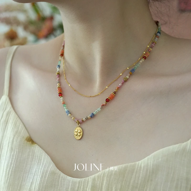 槿里  「知晓」法式复古彩色串珠项链女民族风锁骨链高级感