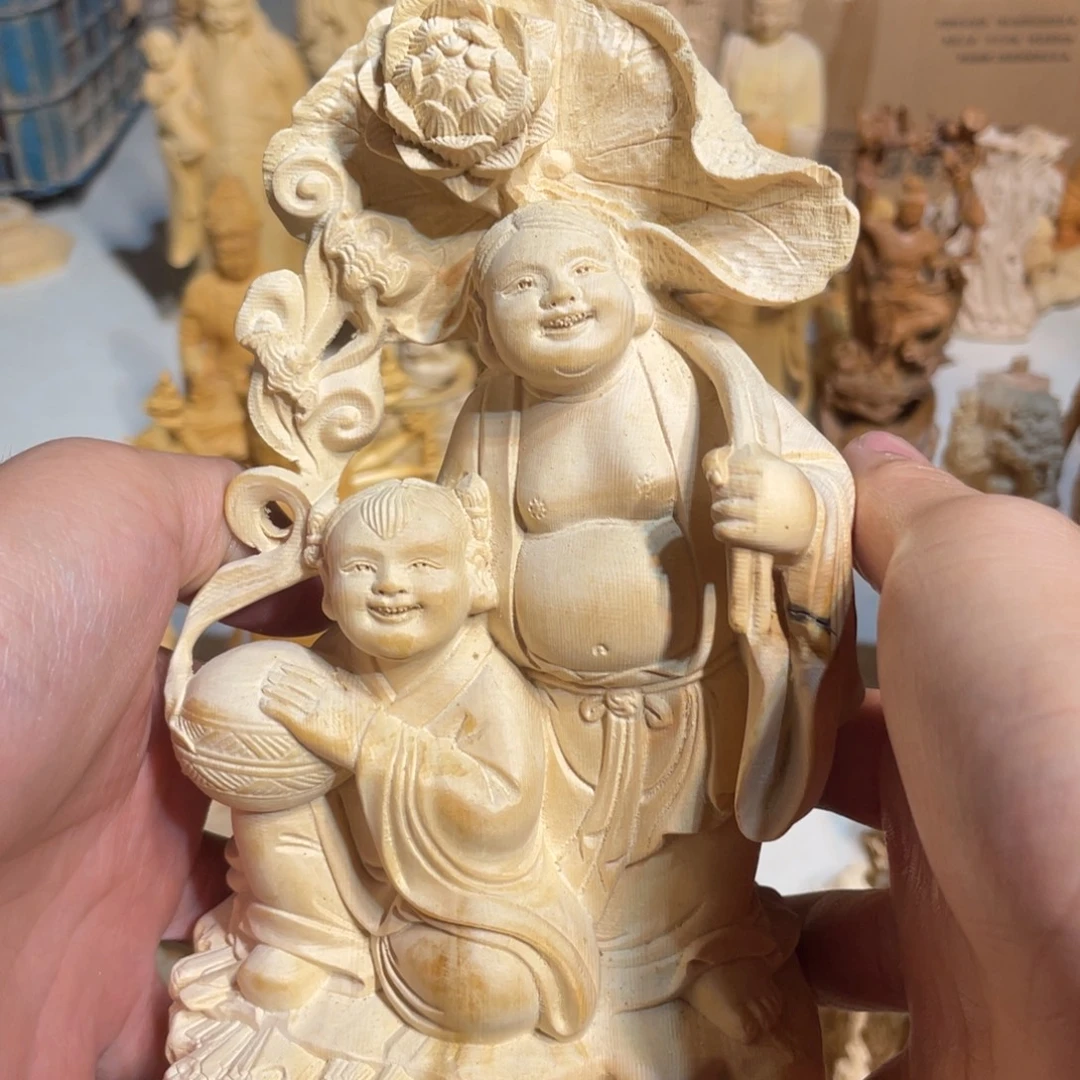 黄杨木瑕疵和合二仙