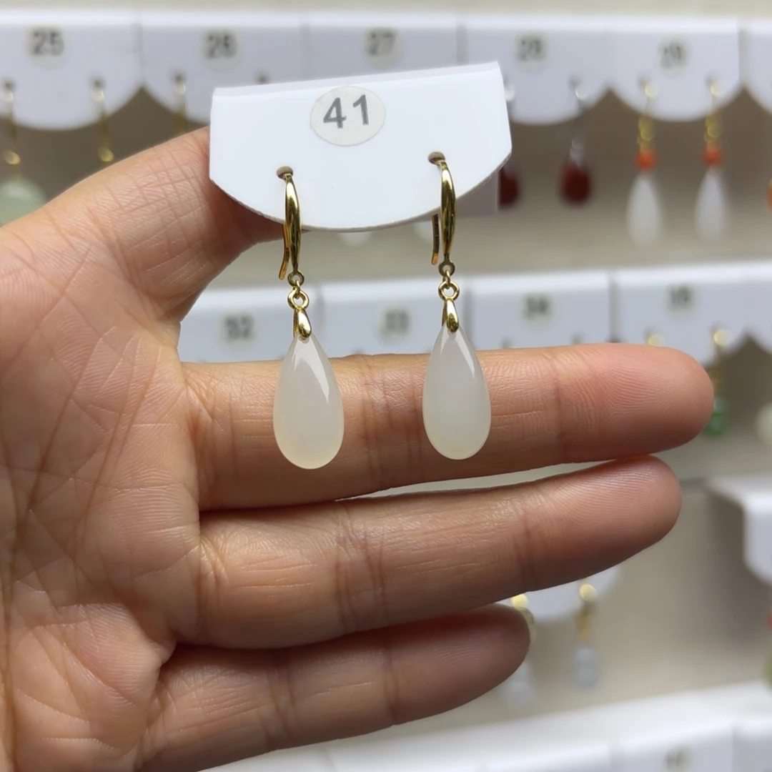 和田玉银S925镶嵌耳饰