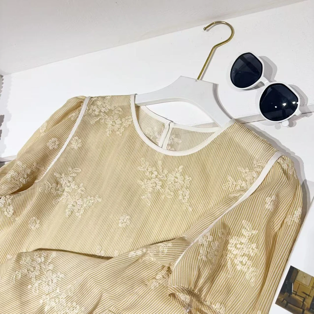 YZ L胸100长58提花刺绣圆领时尚洋气减龄显瘦条纹衬衫 1281