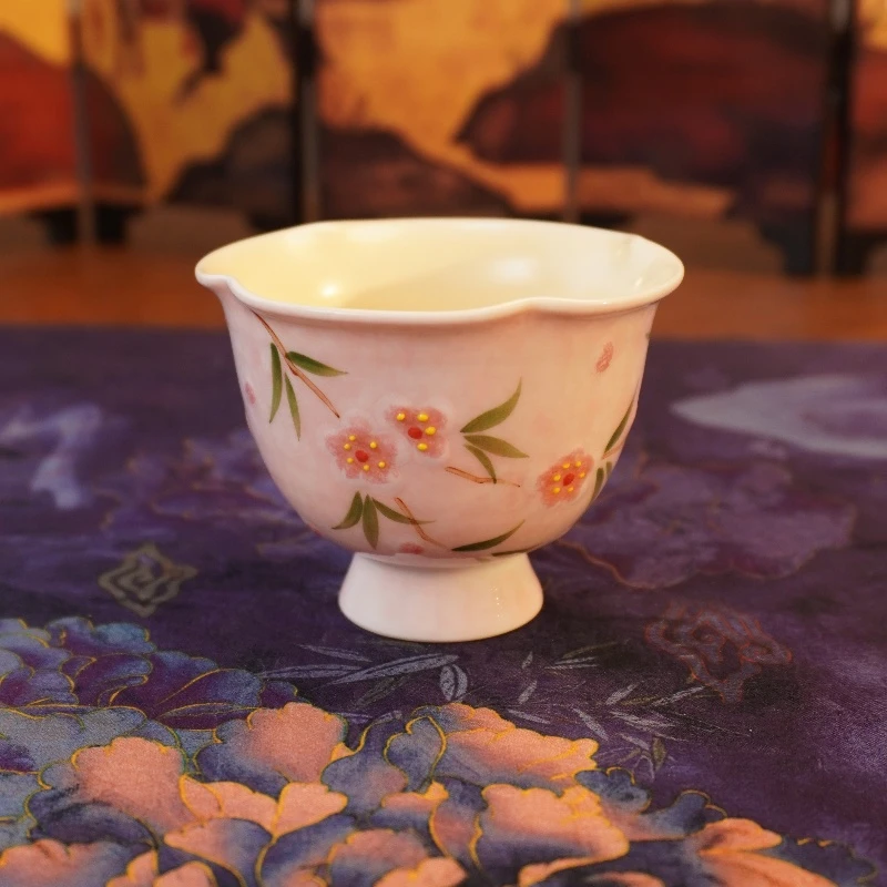 【春风十里·高足主人杯】陶瓷纯手工手绘桃花女士精致茶杯