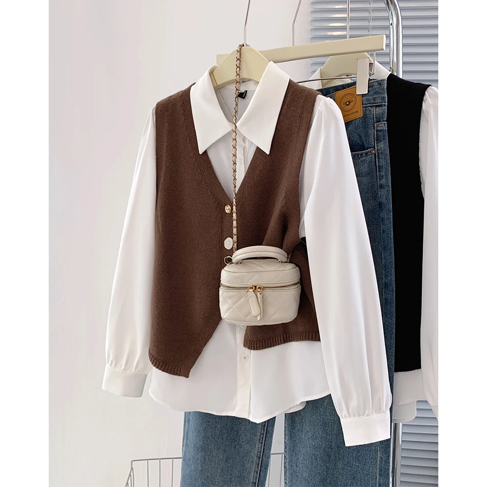 【小云总专享】2025春季不规则针织马甲设计感衬衫套装68579+62158