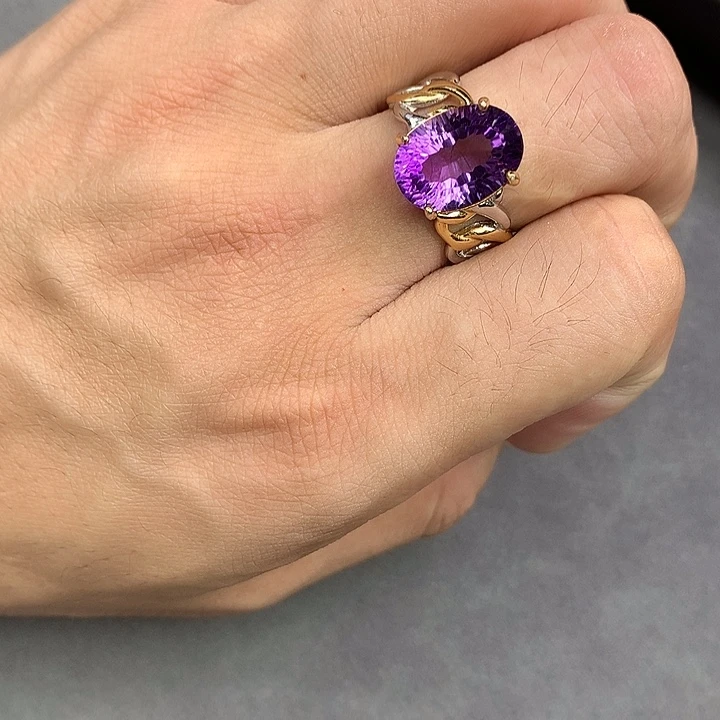 银S925镀金镶嵌戒指水晶