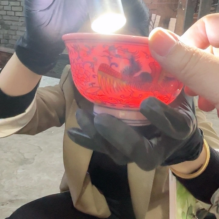 摆件景德镇高温陶瓷龙凤碗红希希