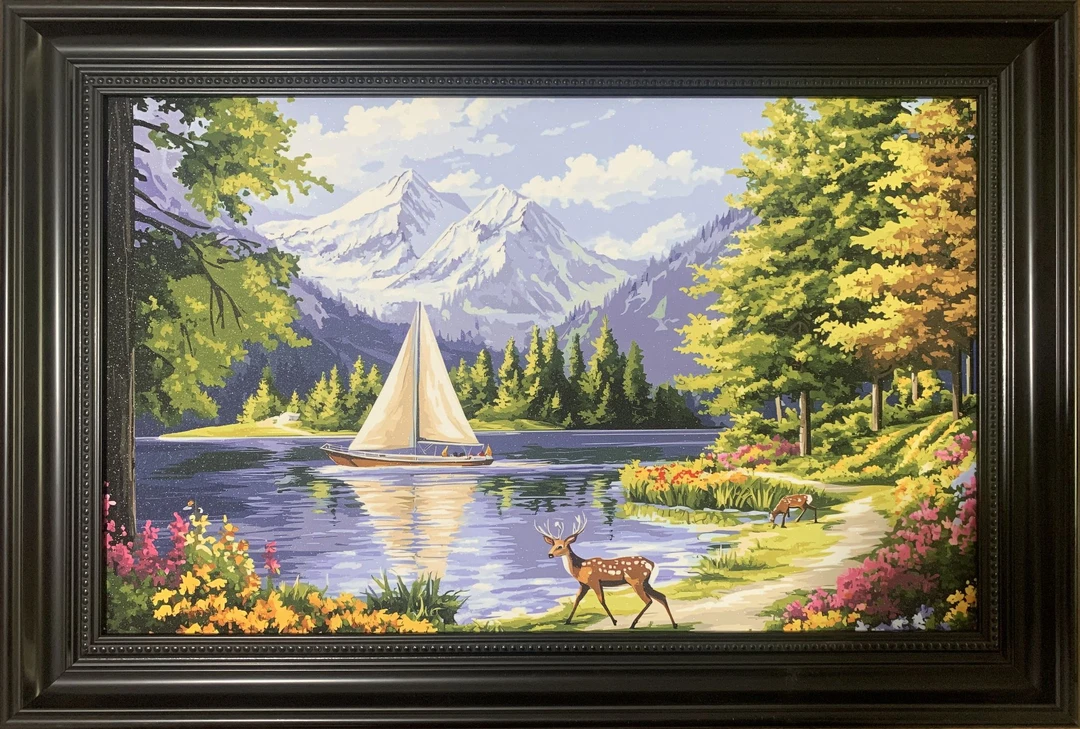 流水生财风景油画客厅过道背景墙美式装饰挂画40×60