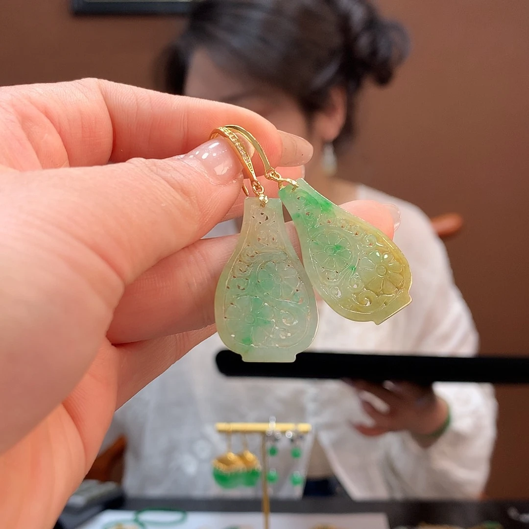 翡翠银S925镶嵌耳饰耳饰