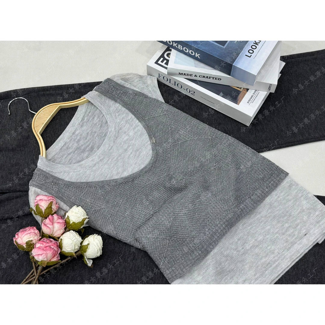 【灰色马甲假两件】新款时尚套头短袖针织衫QC3465