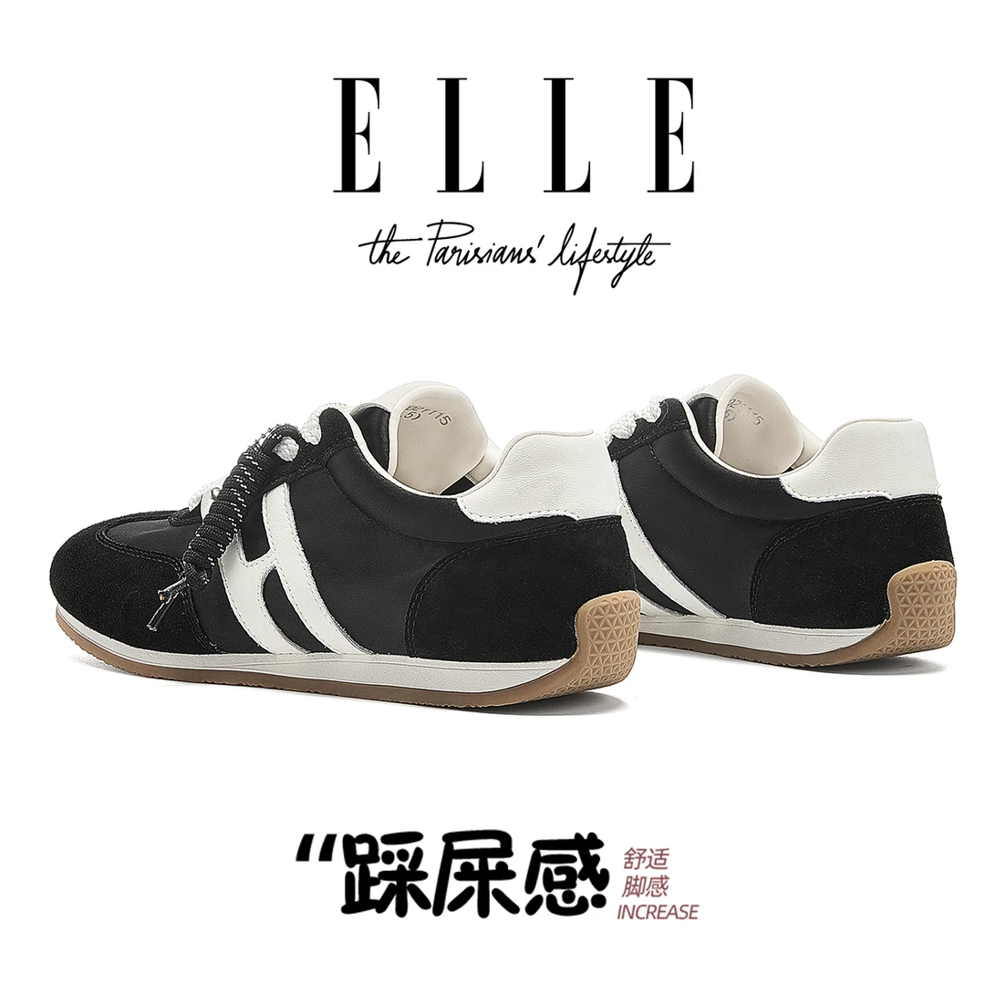 ELLE复古平底阿甘德训鞋运动鞋女2025新款系带休闲鞋搭裙子小白鞋