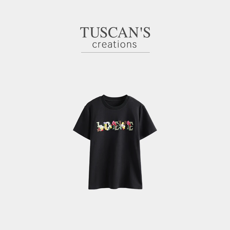 TUSCAN'S CREATIONS春夏新品时尚百搭罗纹女圆领宽松T恤时代女装