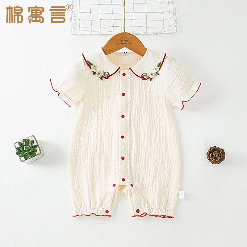 新生婴儿衣服夏季连体衣宝宝纯棉纱布外出服可爱娃娃领小公主哈衣