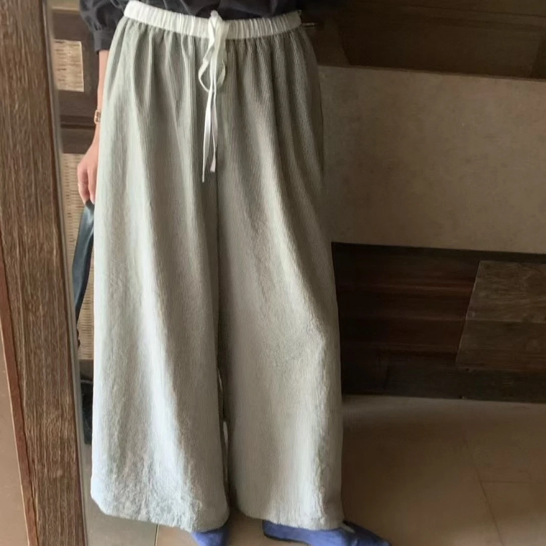 “哈呐家”复古老钱风抽绳绑带裤松紧腰舒适百搭长裤慵懒感十足