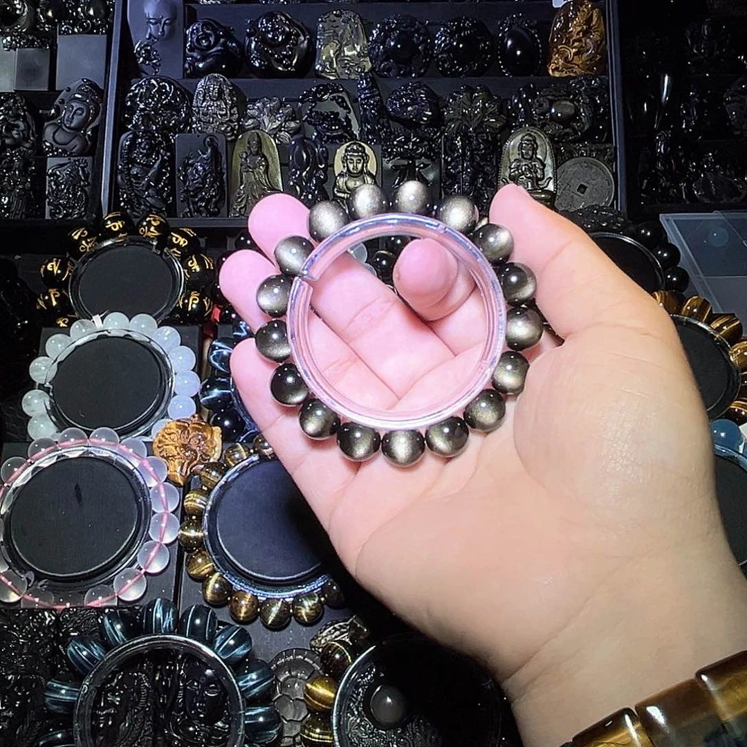 黑曜岩合金手链指***煙金曜石12m