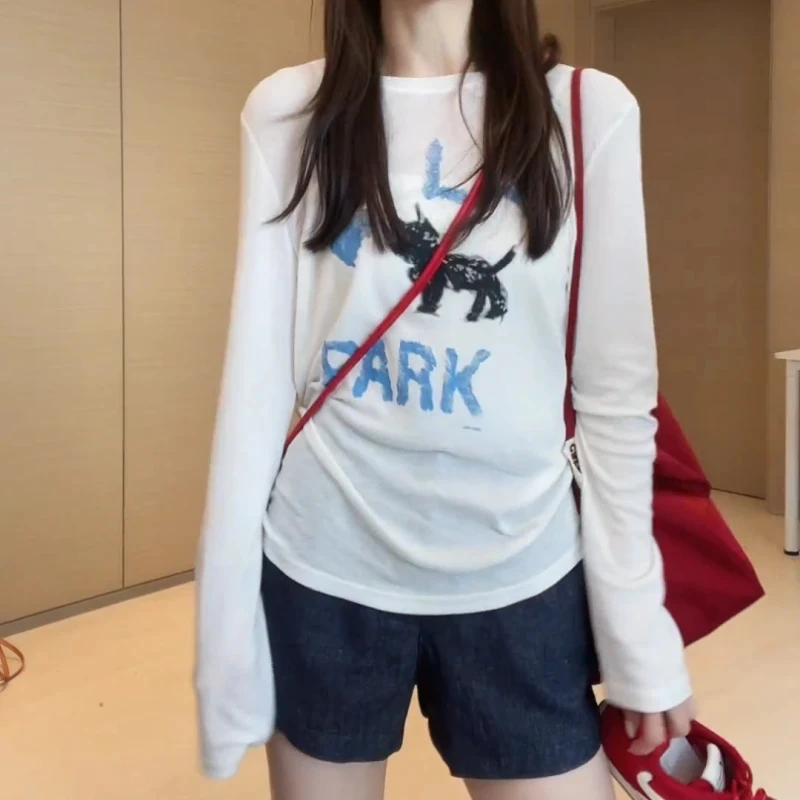 超舒服兰精天丝绵羊毛软糯糯显瘦长袖防晒T 无上身负担印花白色