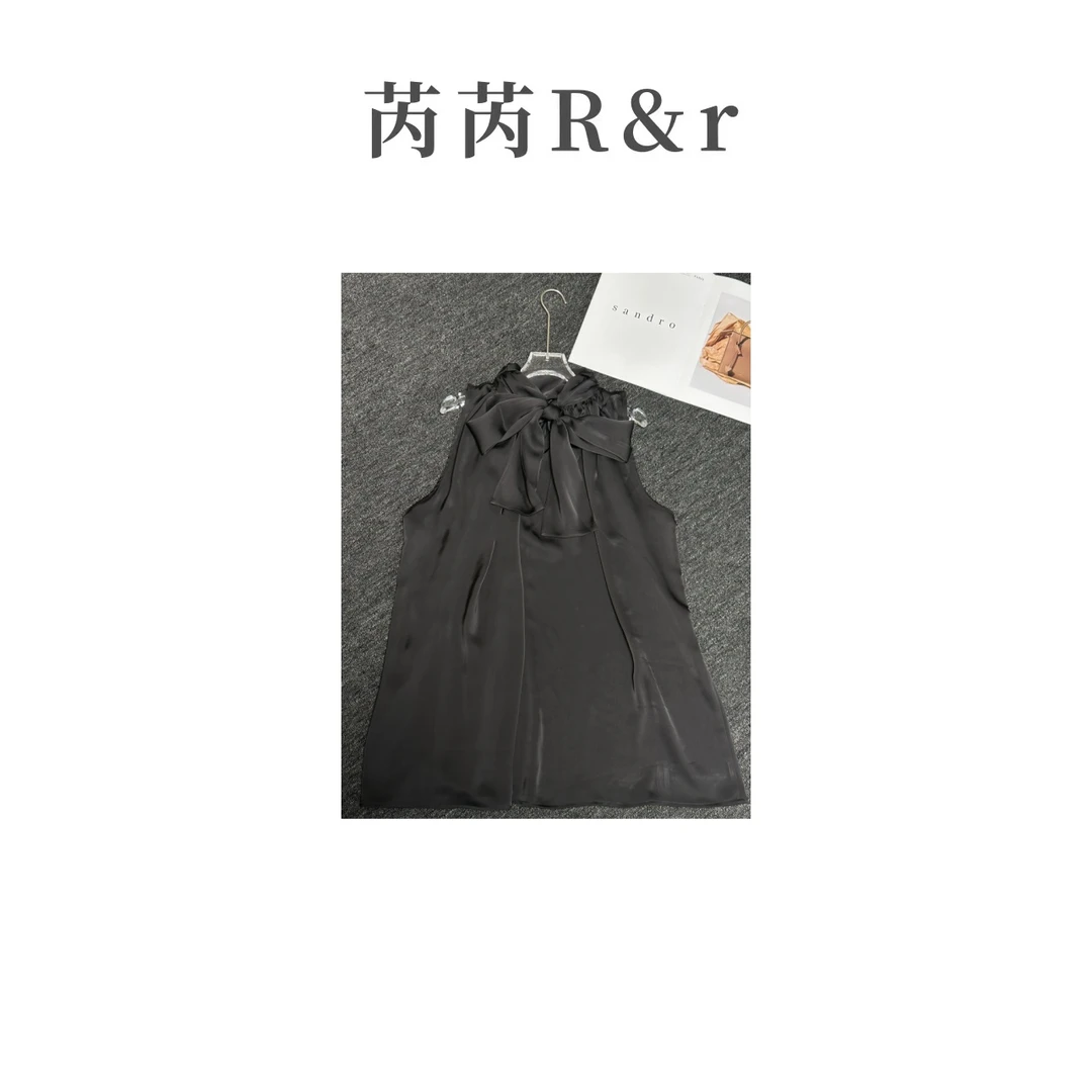 芮芮Rr - “墨影蝴蝶”优雅飘带无袖上衣系带背心气质新款上衣