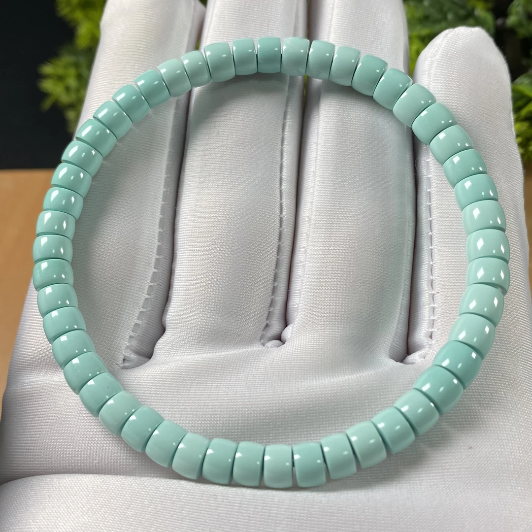 原矿绿松石直切手串 直径5.6-6mm，重12.58g，圈围19cm