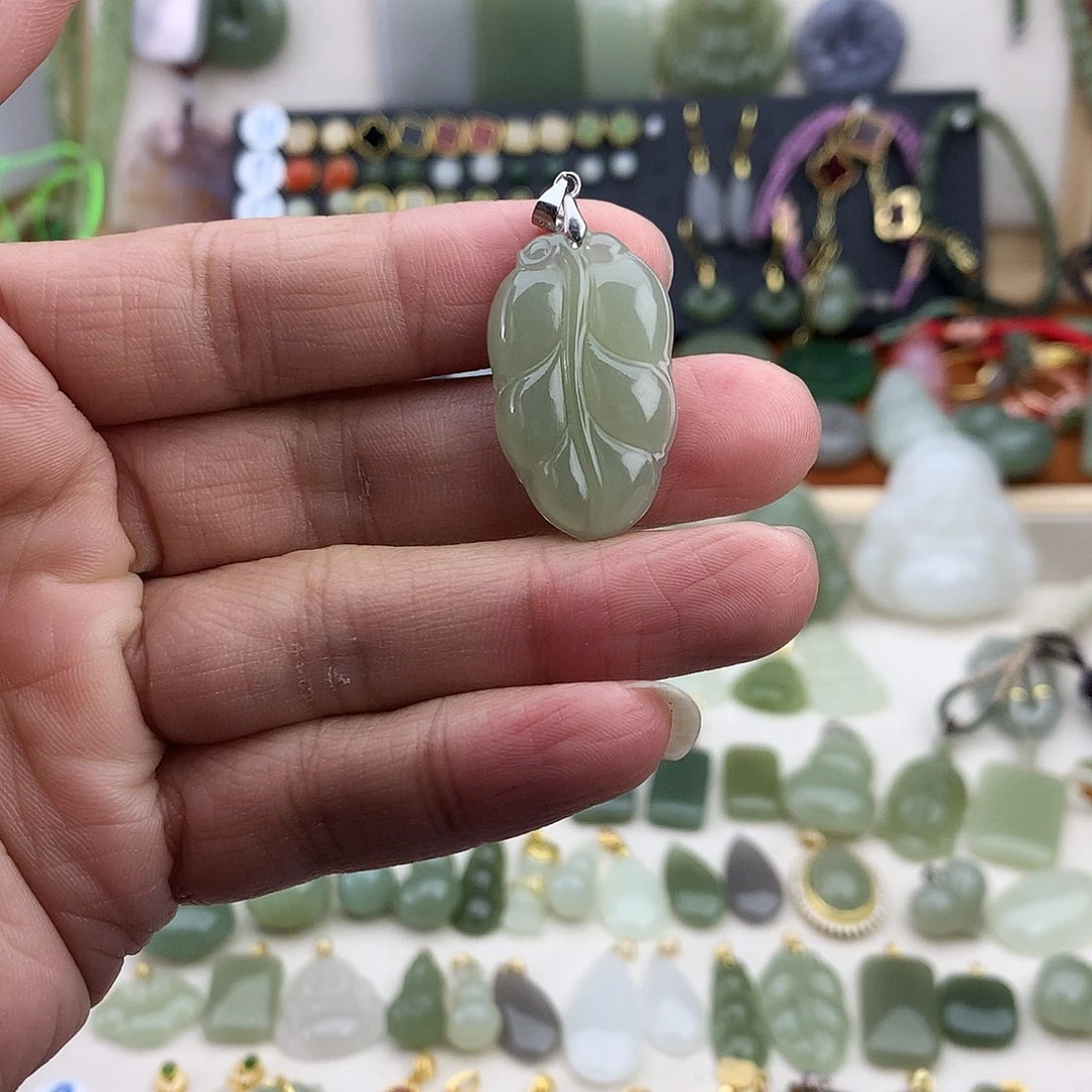 和田玉银S925镶嵌吊坠(不含链)