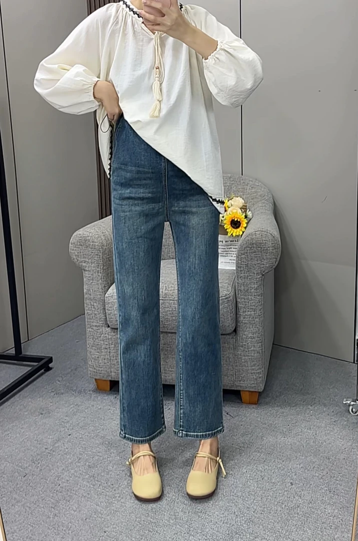 【雅妃家】孕妇烟管裤秋季上新侧边抽绳产前产后可穿九分直筒牛仔裤
