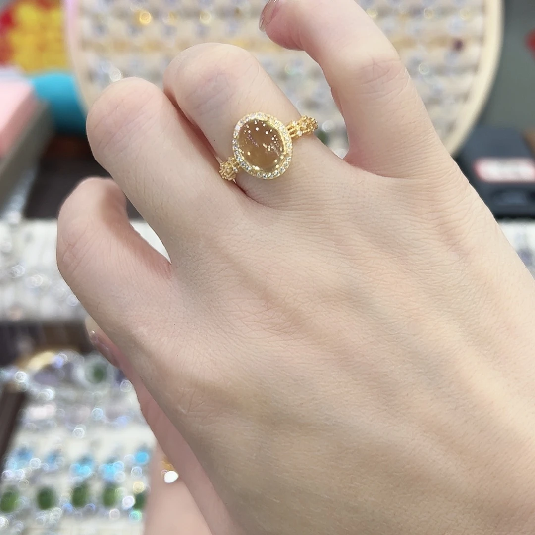黄晶戒指银S925镶嵌