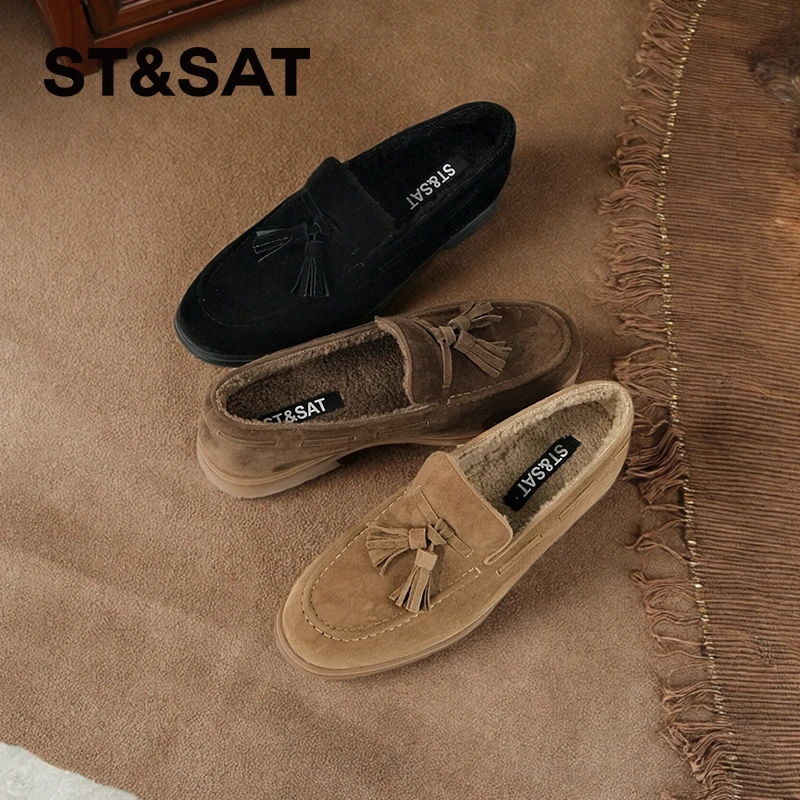 【柔绒轻腹】2025冬季新款加绒乐福鞋百搭保暖真皮30-40岁轻奢女鞋