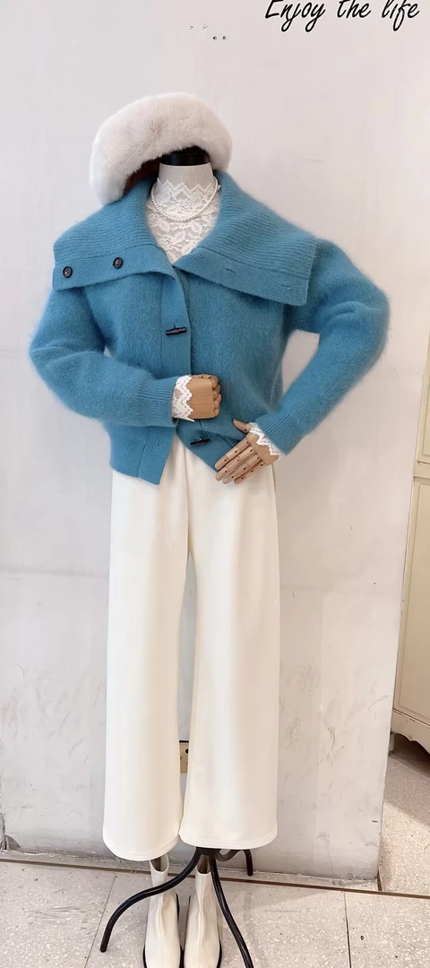 【门店同款】ENJOY冬季自由意志翻领针织开衫160350405