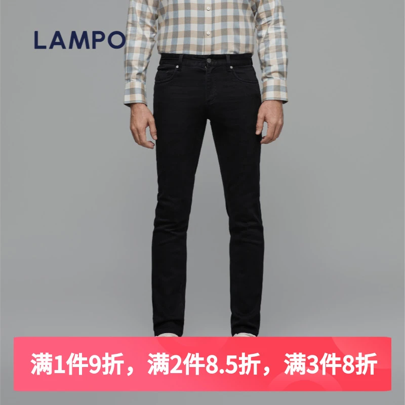 【LAMPO】蓝豹秋冬黑色纯色时尚休闲牛仔裤