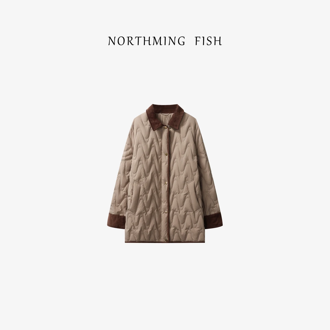 NorthMing fish「古着胶卷」时髦老钱撞色灯芯绒拼接羽绒服
