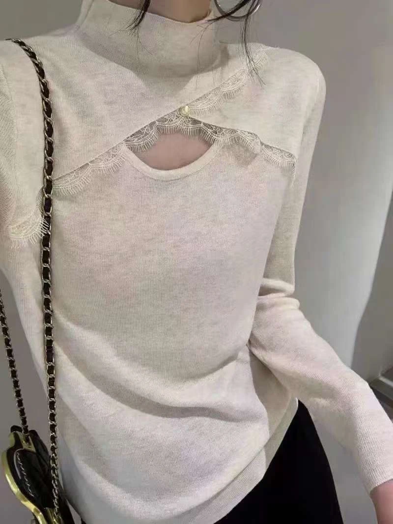 直播间福利品尾货清仓潮牌时尚百搭蕾丝半高领衣服