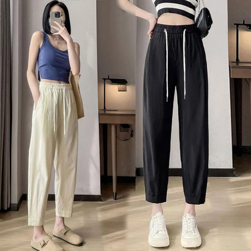 小个子孕妇裤子夏季薄款八分九分冰丝速干休闲透气哈伦萝卜裤小脚