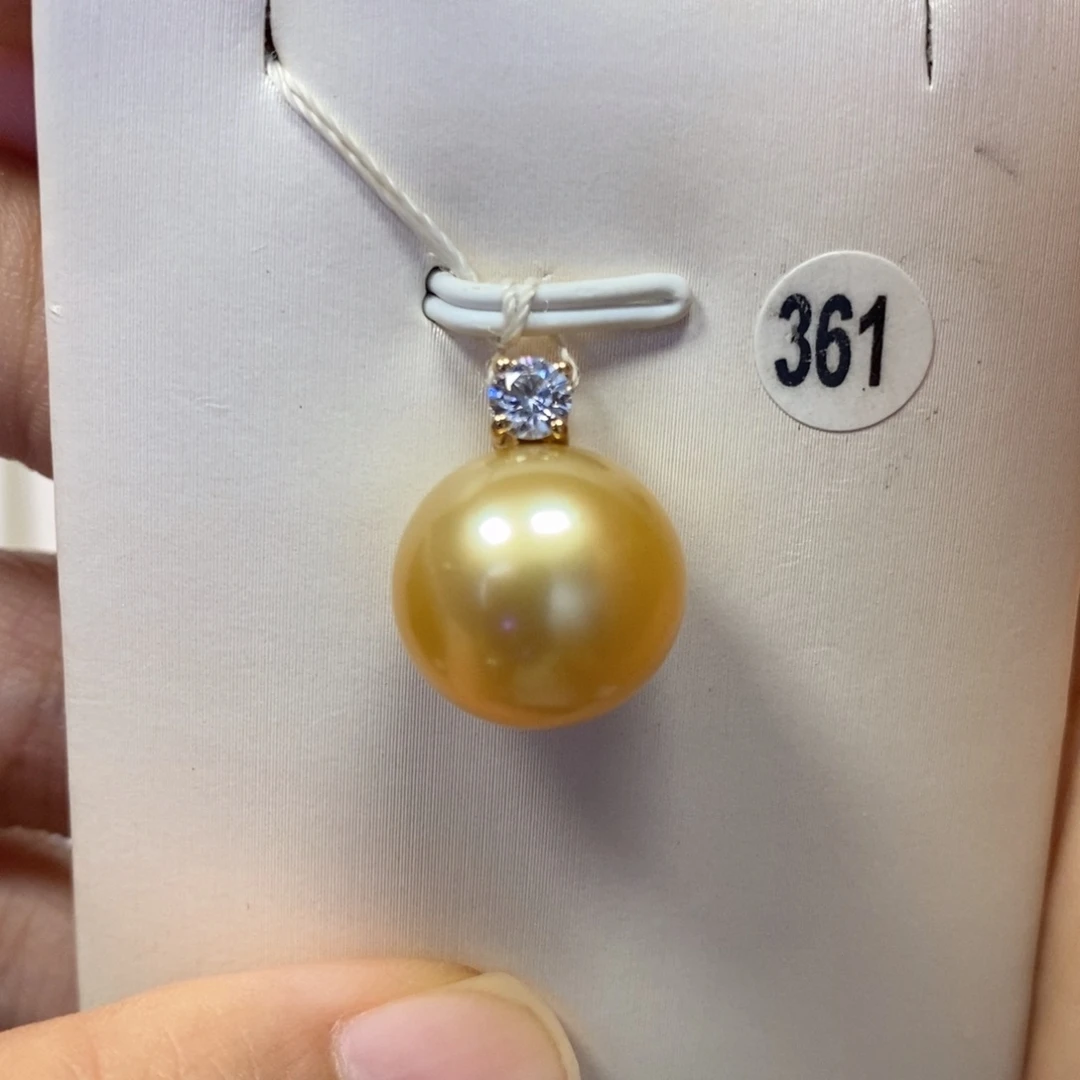 18K金镶嵌海水珍珠吊坠(不含链)浓金正圆13-14mm