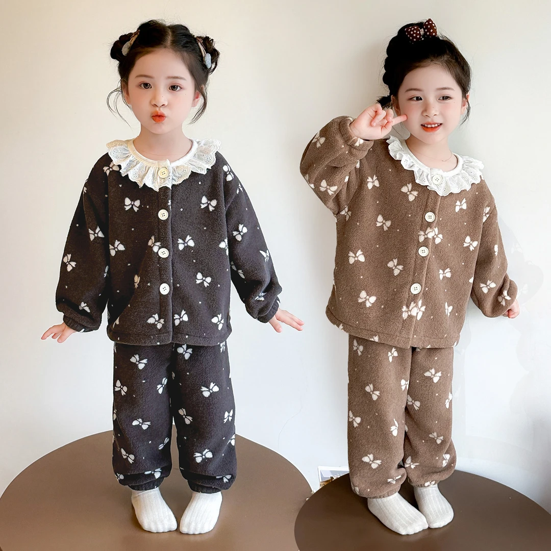 女童睡衣秋冬季珊瑚绒加厚女孩宝宝冬季保暖法兰绒儿童冬天家居服