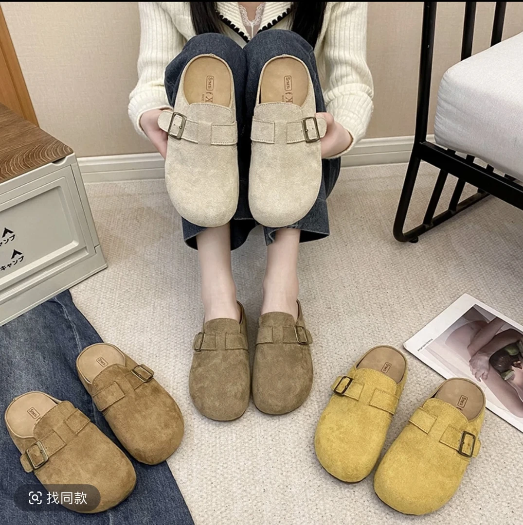 扣号多巴胺色系勃肯鞋女鞋2025新款欧若风软底内增高时尚半拖鞋