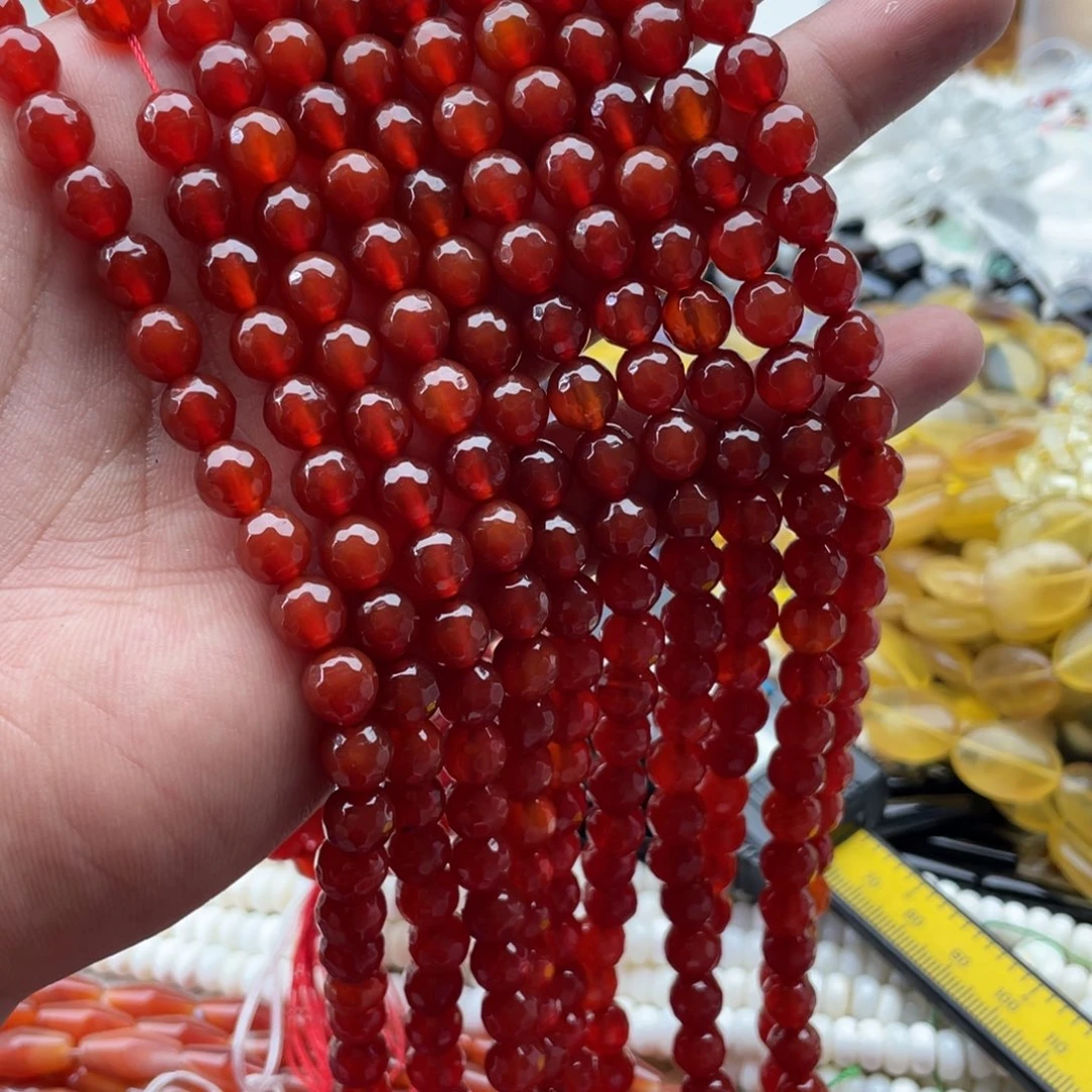 玛瑙/玉髓合金珠宝半成品一条装卡8mm红玛瑙蹦迪珠