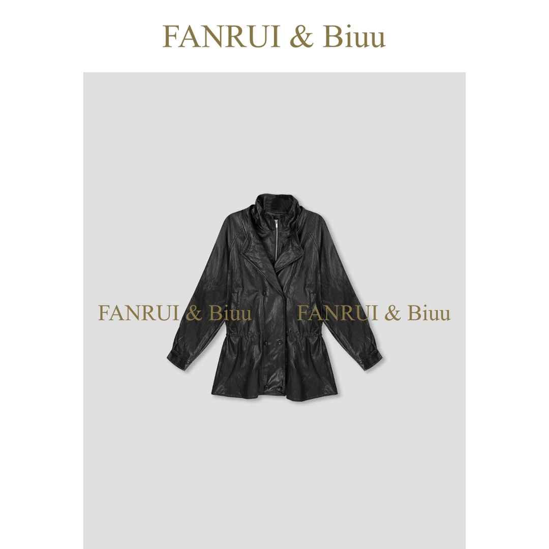 FANRUI/泛芮「黛飒」时髦原创设计感洋气高级感蛋白皮衣外套B18342