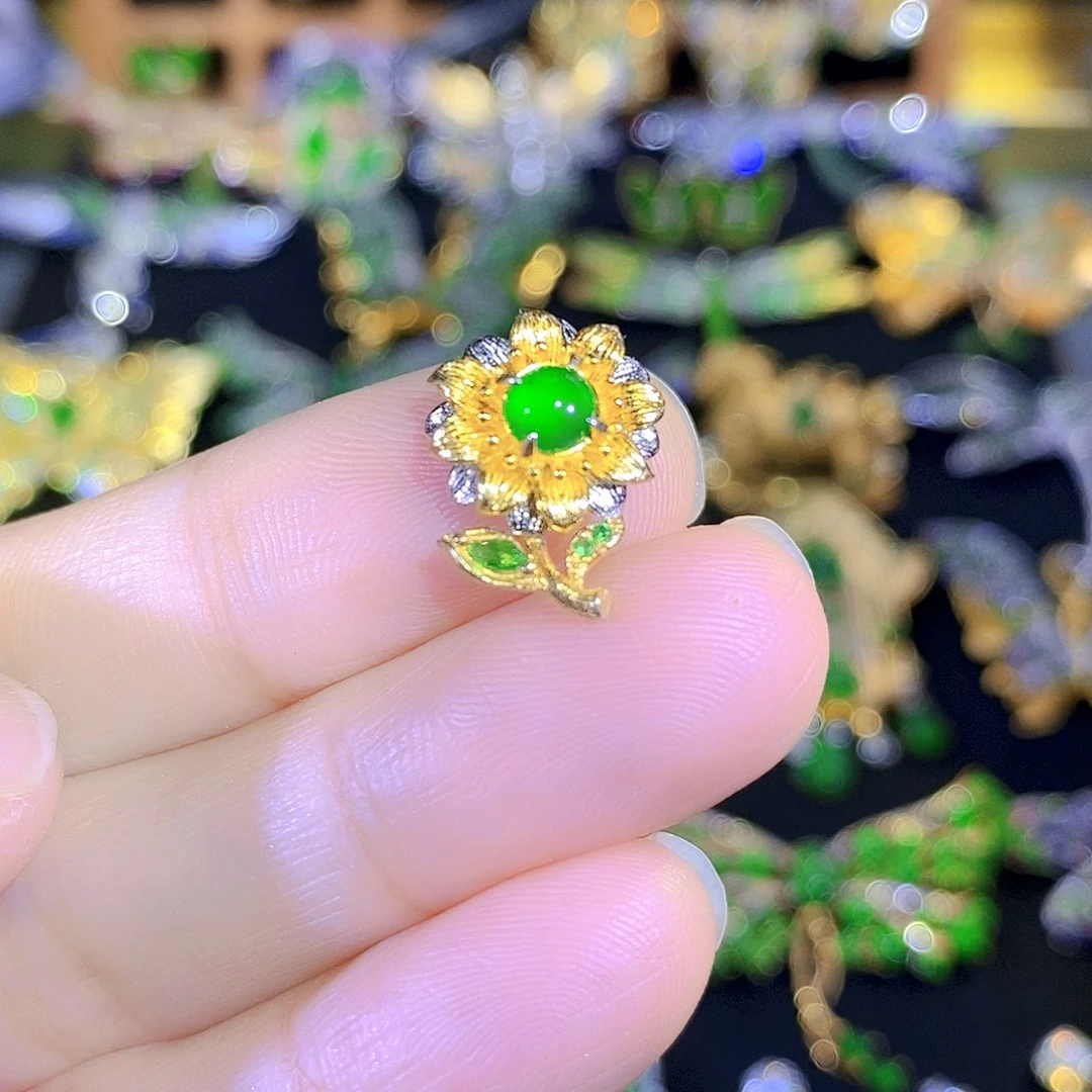 吊坠(不含链)银S925镶嵌翡翠