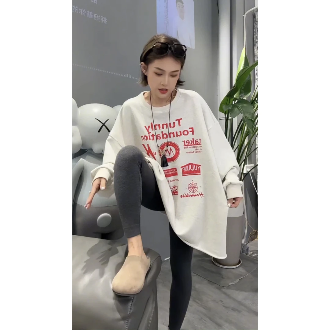2025新款长袖T恤秋款棉中长款上衣女装宽松版型卫衣