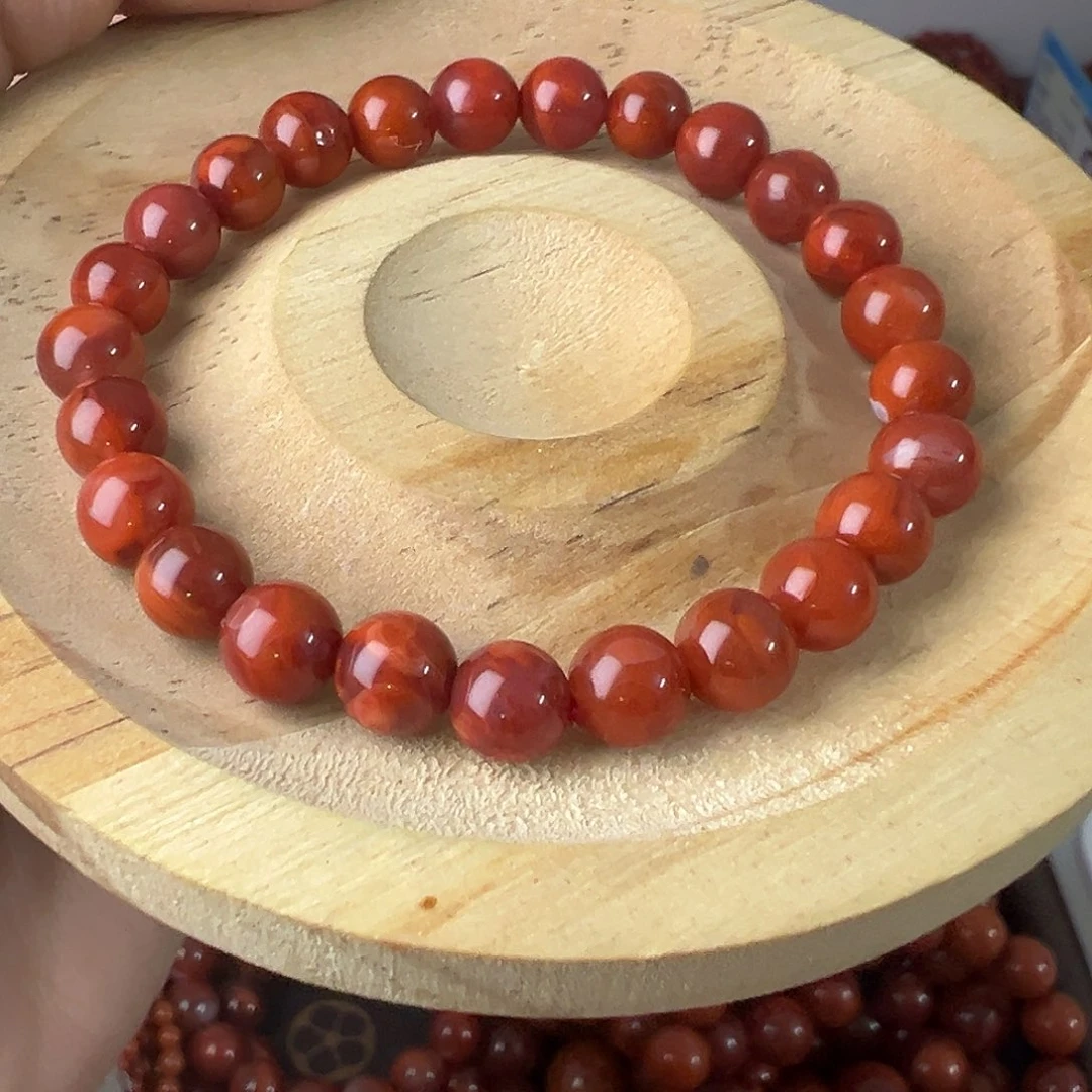 南红玛瑙未镶嵌手串柿子红火焰卡7