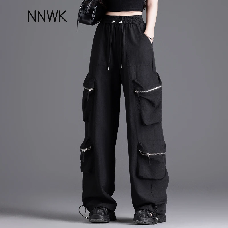 宽松薄款美式工装裤女初秋女士长裤阔腿裤女黑色速干休闲裤运动裤